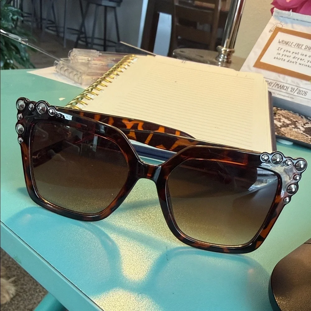Steve Madden Tortoiseshell Sunglasses with Clear Gem Accents